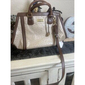 Brahmin Ostrich Arden Convertible Shoulder Satchel Golden Brown Crossbody